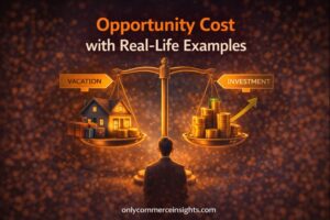 Opportunity cost illustration showing a person choosing between two options, representing trade-offs and real-life decision making.