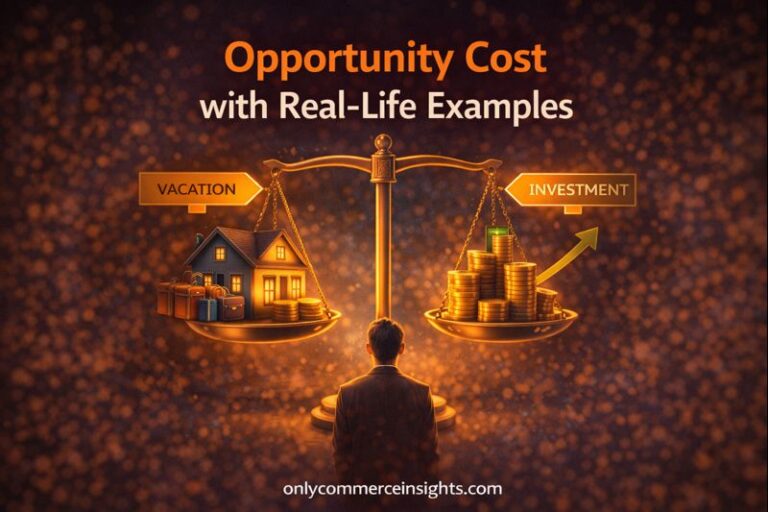 Opportunity cost illustration showing a person choosing between two options, representing trade-offs and real-life decision making.