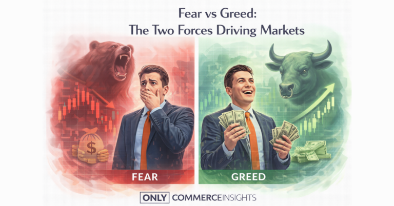 Fear vs greed in stock market illustration