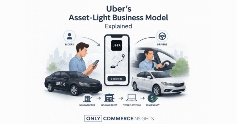 Uber asset-light model illustration with riders and drivers