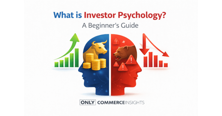 Illustration explaining investor psychology with bull and bear market symbols showing how emotions influence investment decisions.